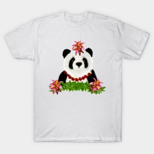 Panda, Tropical Bear, Floral T-Shirt